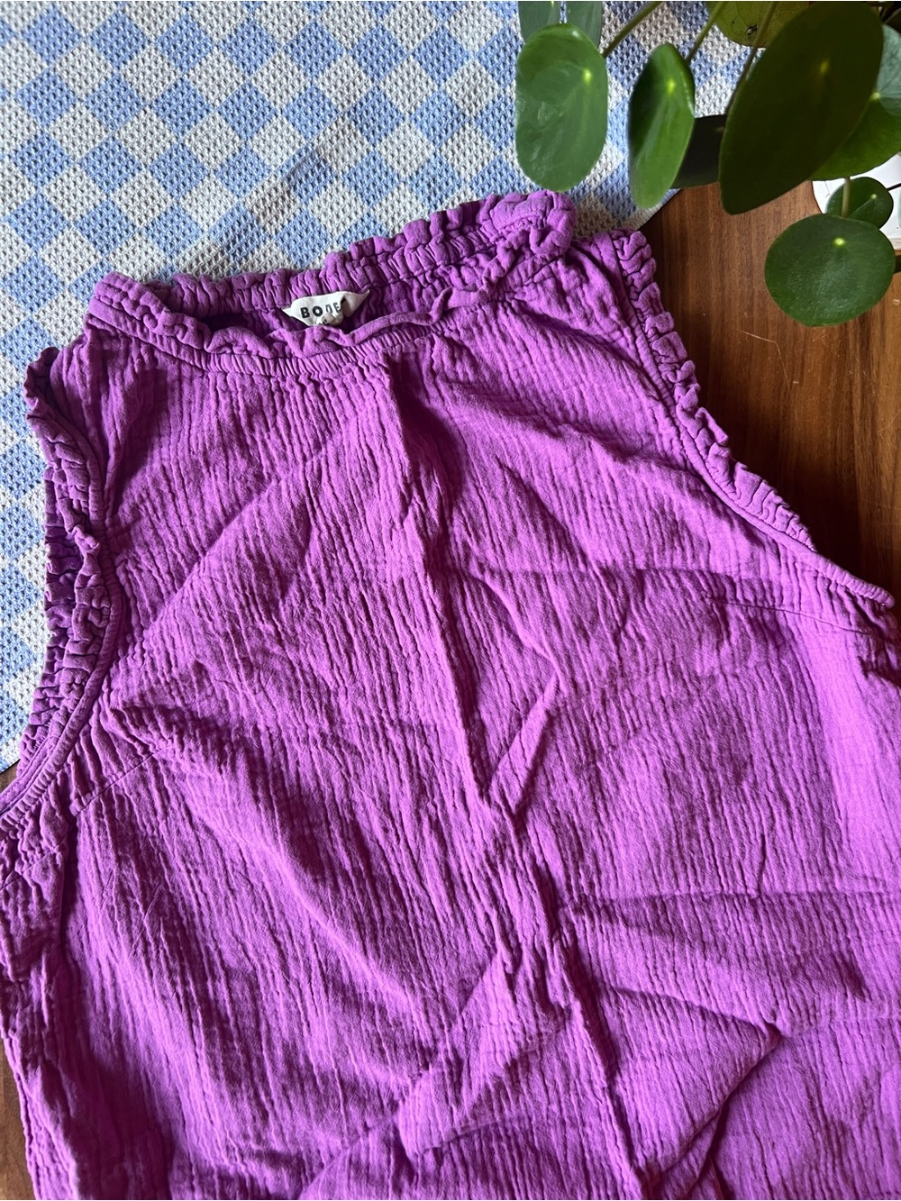 Boden Purple Ruffle-Trim Sleeveless Cotton Gauze Top